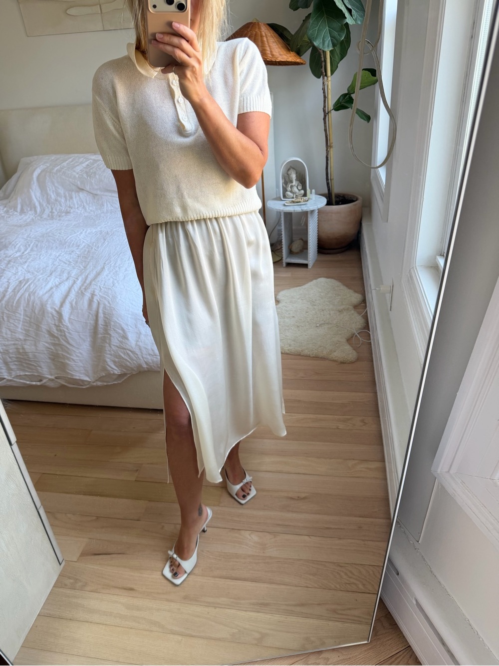 Massimo Dutti Cream 100% Silk Gauze Midi Skirt Size Small